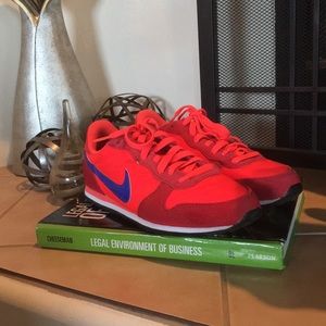 Two toned red with blue nike sneakers